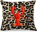 Coastal Leopard Lobster Pillow Covers 18x18, Leopard Print Home Decor, Lobster Decor, Nautical Beach Crawfish Throw Pillow Covers for Home Bedroom Living Room Sofa Couch