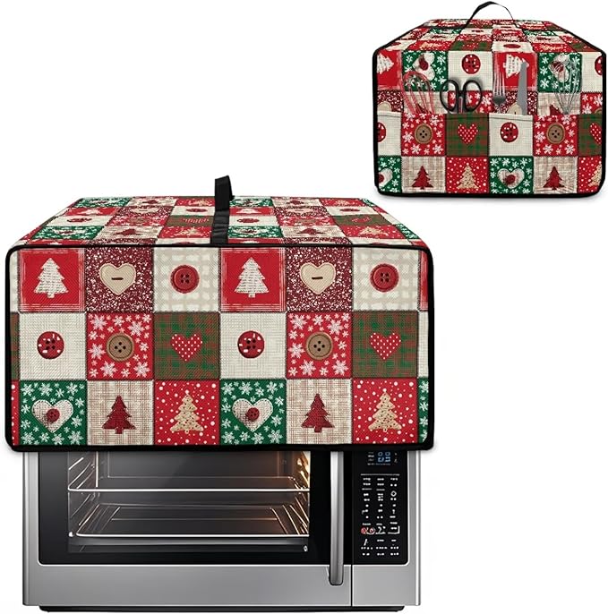 Christmas Holiday Decor Toaster Oven Cover Countertop Convection Oven Cover Smart Microwave Oven Accessories and Decor, S, 14.5 x 18.5 x 9 Inches, Christmas Patchwork Print Red Green
