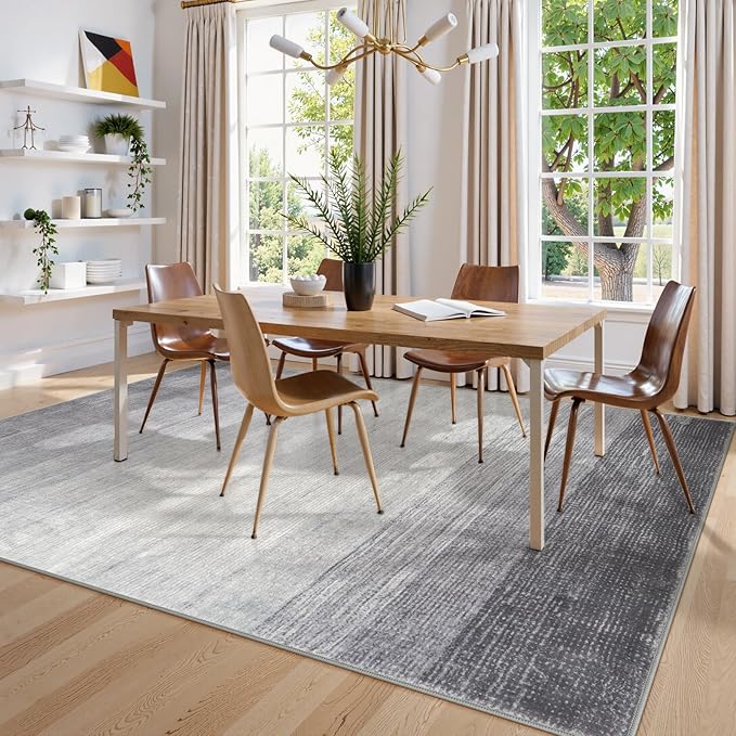 Wonnitar Modern Ombre 6x9 Grey Area Rugs for Bedroom, Washable Large Living Room Rug, Non-Slip Soft Contemporary Stain Resistant Accent Carpet for Dining Room Guest Room (Grey, 6'x9')