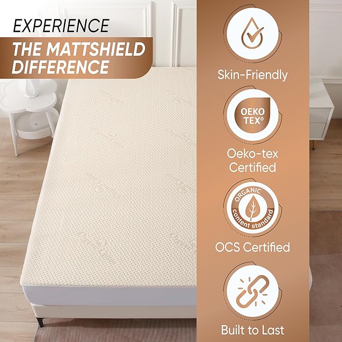 Luxury Waterproof Organic Mattress Protector Calif King - Organic Cotton Breathable Mattress Pad Cover - Premium 380 GSM Comfort - Deep Pocket - Jersey Cotton Skirt - Fitted Design