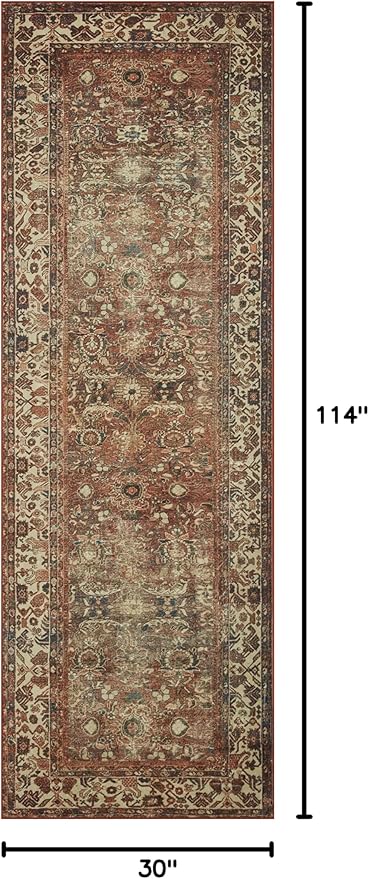 Loloi Magnolia Home by Joanna Gaines Banks Collection BAN-04 Brick/Ivory 2'-6" x 9'-6", .13" Pile Height, Machine Washable, Runner Rug