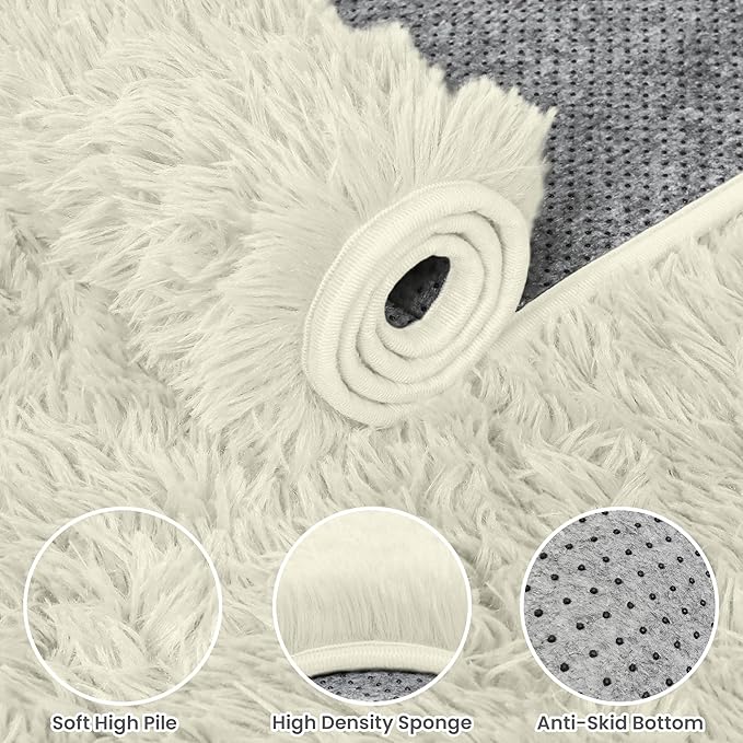 6x9 Area Rugs for Living Room Rug: Soft Fluffy Shag Cream White Rugs for Bedroom, Non-Slip Large Fuzzy Plush Rug Indoor Floor Carpet for Nursery Kids Boys Girl Room, Dorms, Playroom, Modern Home Decor