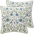ISAENNE Design Fresh Linen Square Throw Pillow Covers 18"x18" Pack of 2, French White Cottage Cushion Covers with Blue Floral Branches Pattern Decor Pillowcases for Bed,Living Room,Outdoor,Car