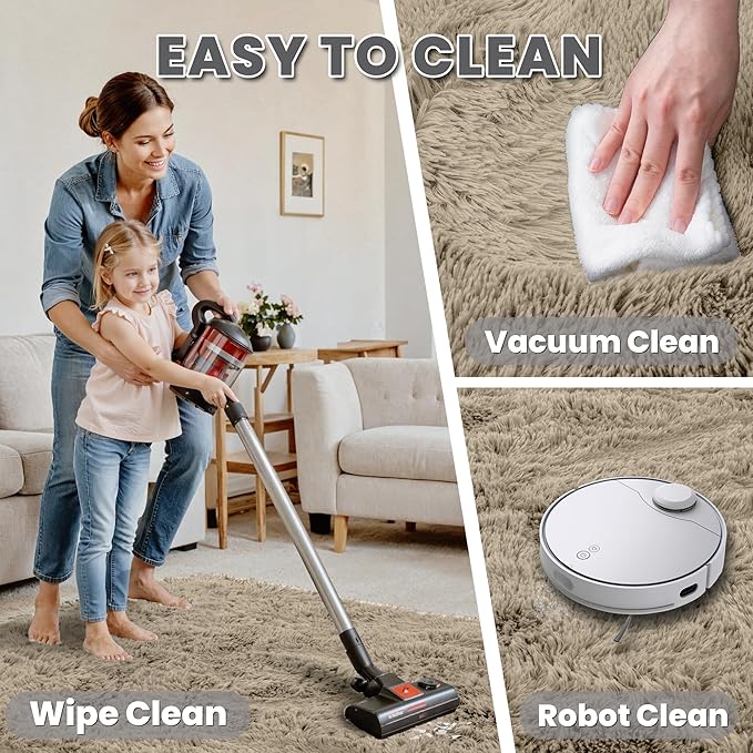 6x9 Area Rugs for Living Room Rug: Soft Fluffy Shag Gray Camel Rugs for Bedroom, Non-Slip Large Fuzzy Plush Rug Indoor Floor Carpet for Nursery Kids Boys Girls Room, Dorms, Playroom, Modern Home Decor