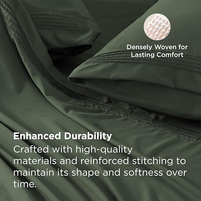 Bedsure Deep Pocket King Sheet Set - Fits Mattresses Up to 21 Inches Thick - 4 Piece GentleSoft Bed Sheets, Moisture Wicking, Soft & Cooling Bedsheet & Pillowcases, Easy & Secure Fit, Olive Green