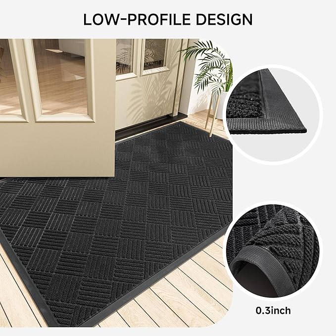 Front Door Mat, Heavy Duty Indoor Outdoor Doormat, 60" x 48" Low Profile Outdoor Mats for Home Entrance, Stain and Fade Resistant Welcome Mat Ideal for High Traffic Area, Diamond Black