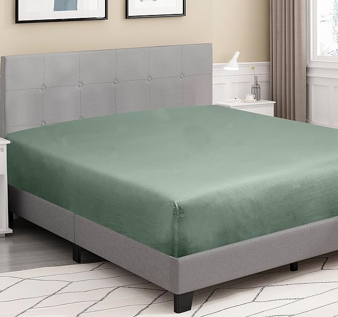 ROYALE LINENS 300 Thread Count 100% Long Staple Combed Cotton Fitted Sheet King - Super Soft Deep Pocket Bottom Sheet - Fitted Sheets Only - Elastic Sheets (King, Sage Green)