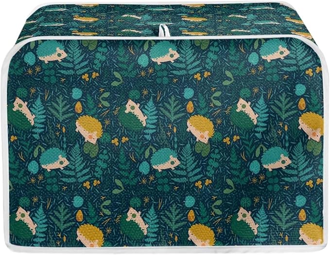 Flowers Hedgehog Printed 4 Slice Kitchen Machine Covers, Dustproof Toaster Cover Fits Most Standard Toaster, Small Kitchen Appliance, Bread Maker Protector