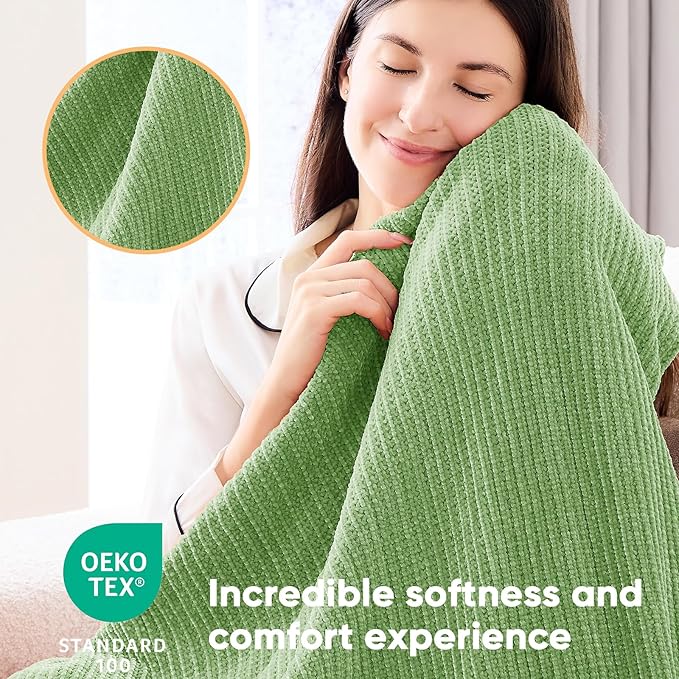 inhand Basil Throw Blanket for Couch Bed,Chunky Chenille Woven Soft Warm Christmas Blankets Gifts for Women with Tassels,Lightweight Cozy Boho Farmhouse Fall Winter Decor,50"x60",Medium Thick