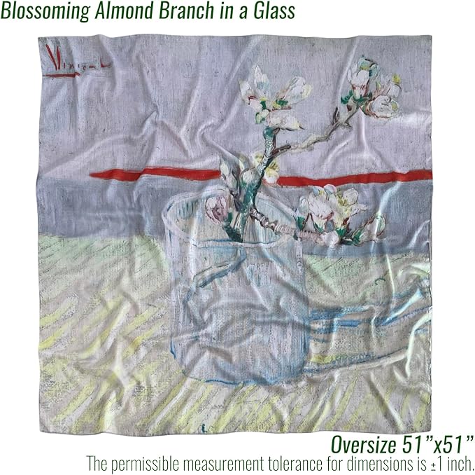 Artist Oil Painting Wraps 51"x51" Cashmere-Soft Art Pashmina Luxury Rolled Hem Women Large Travel Blanket Shawl