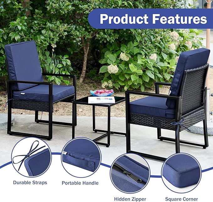 Outdoor Chair Cushions, Waterproof Patio Chair Cushions 19x19x3 Inch, Outdoor Cushions with Removable Cover for Sofa, Fade Resistant Patio Cushions for Outdoor Furniture, Navy Blue