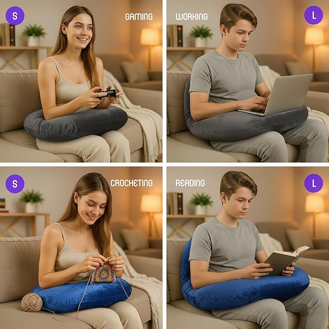 MELLO Lap Pillow for Reading – Memory Foam Gaming Pillow for Lap, Crochet, Crafting, Knitting, Elbow and Arm Support Cushion for Rest in Couch and Bed (Light Gray, Oversized)