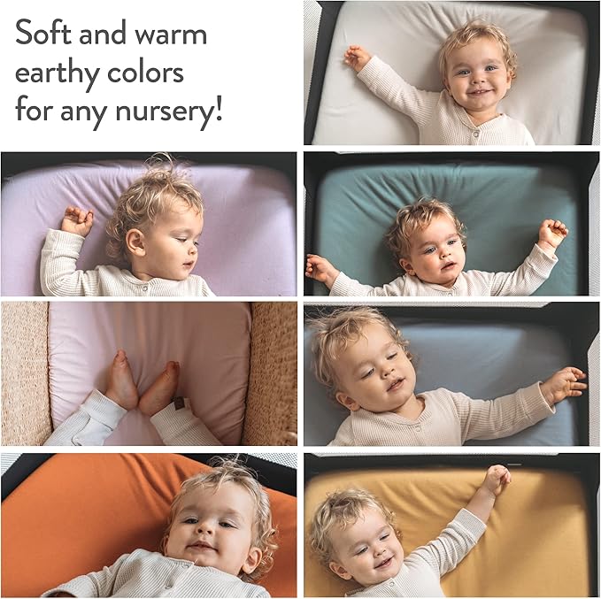 Joey + Joan Bassinet Sheets - Fits 16 x 32 Inch Oval Bassinet Mattress Pad - 100% Jersey Cotton - Mustard Yellow + Burnt Orange - 2 Pack