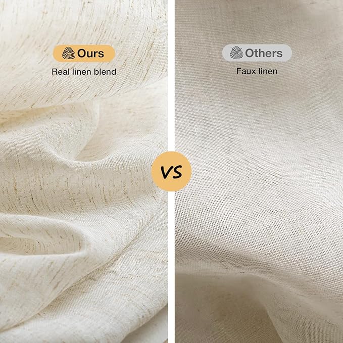 Anmao Flax Linen Curtains for Living Room 54 Inch Length 2 Panels Set, Light Filtering Sheer Window Curtain Drapes for Bedroom with Nickel Grommet, 52 Inch Wide Each Panel, Ivory Color