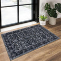 KUTA Vintage Floral Entryway Rug 2x3, Kitchen Rugs Non-Slip Washable Throw Rug, Black Grey Orange Ultra Thin Soft Print Front Door Mat Indoor Doormat for Entrance, Bedside, or Small Spaces