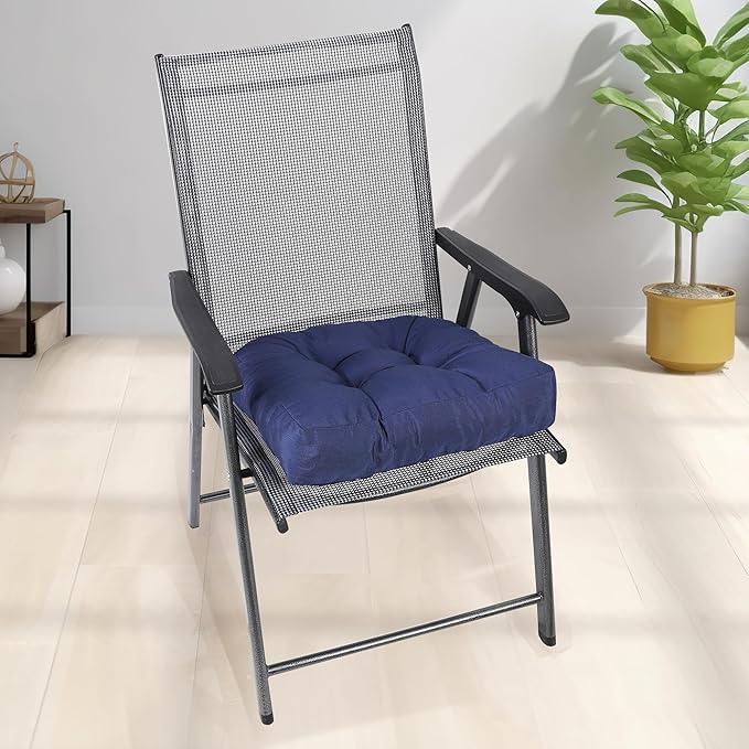 RACE LEAF 4 Pack 19x19 Patio Chair Cushions, Waterproof Memory Foam Cushions with Tufted Cover and Non-Slip Base (Navy)