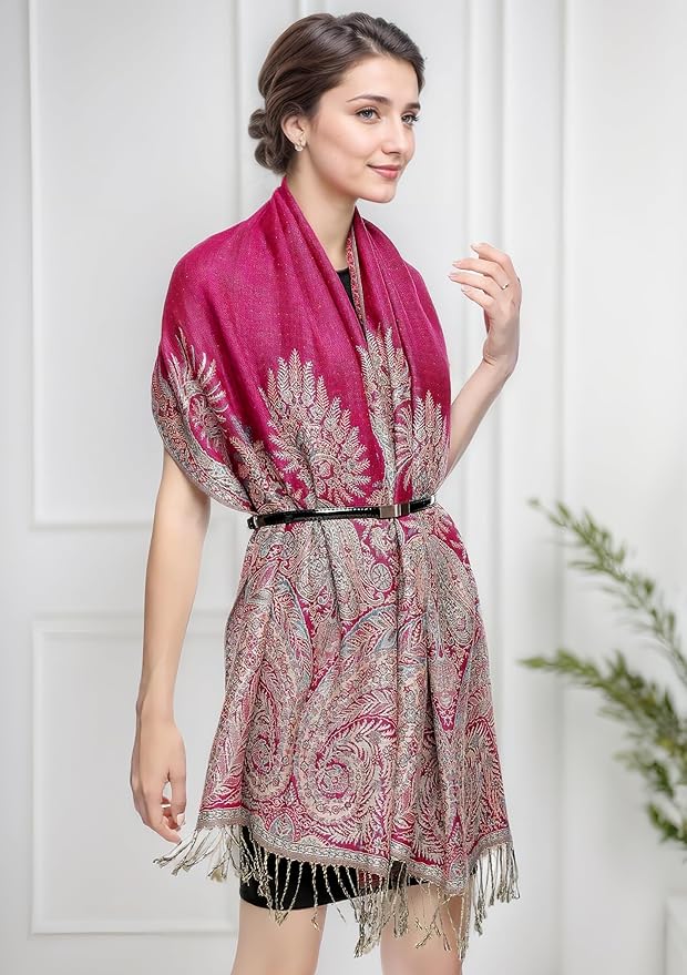 Achillea Big Paisley Pashmina Shawl Wrap for Women – Elegant Scarf for Weddings, Evening Dresses, Festivals & Daily Wear