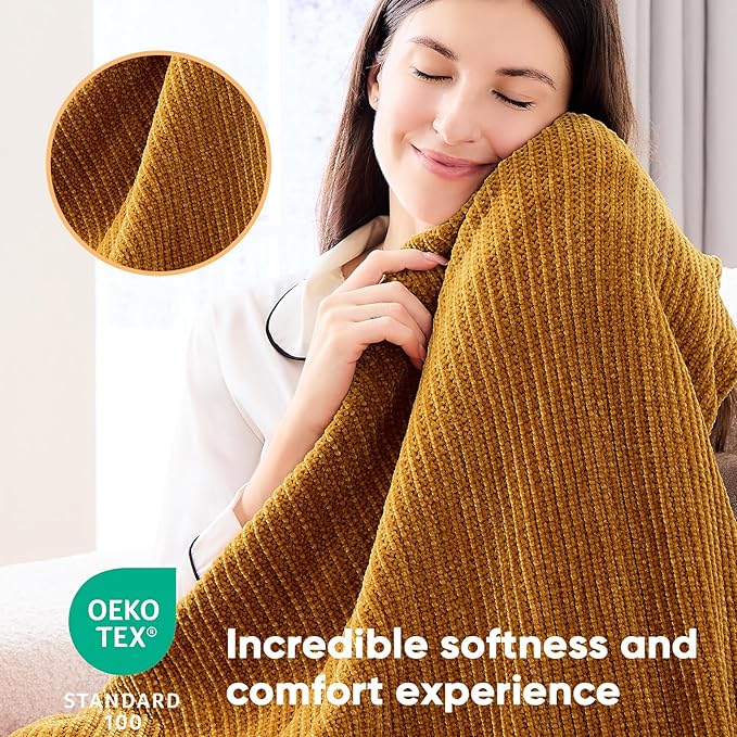 inhand Brown Throw Blanket for Couch Bed,Fall Home Decorative Soft Chunky Chenille Woven Blankets with Tassels,Lightweight Cozy Boho Farmhouse Warm Winter Gifts for Women,60"x80",Medium Thick