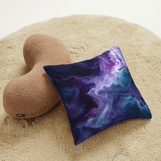 Purple Teal Turquoise Galaxy Nebulous 18x18 inches Throw Pillow Covers Cozy Square Pillowcases Home Decor for Bed Couch Sofa Office Living Room Cushion Covers