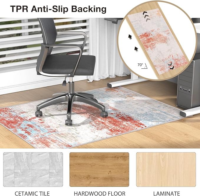 40"x50" Modern Abstract Office Chair Rug, Easy to Clean Computer Chair Rug, Under Desk Rugs for Home Office, Desk Rugs for Rolling Chairs, Floor Mat for Hardwood Floors, Desks Carpet for Tile Floor