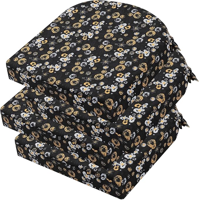 idee-home Outdoor Chair Cushions Set of 4, Thick 17" x 17" x 3" Outdoor Seat Cushions Patio Furniture Waterproof with Ties, Dining Pads