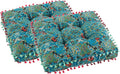 Bohemian Seat Cushion，Indoor & Outdoor 16.5" x 16.5" Seating Cushion for Dinning Chairs, Decorative with Tassels(2Pcs, Green)