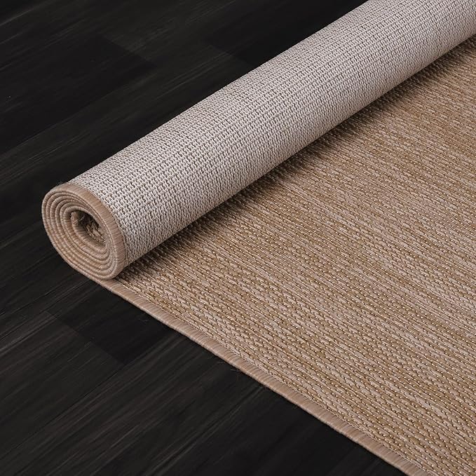 Washable Indoor Outdoor Rug 6x9 Weather Resistant Area Rugs Modern Solid Jute Rug for Porch Deck Balcony Backyard Patio Outside Carpet (6 X 9 Jute Beige)
