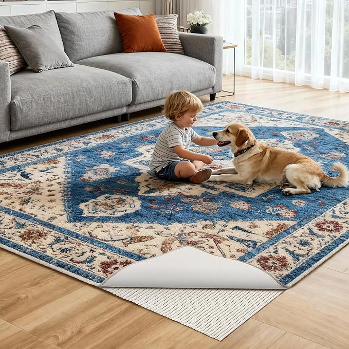 Songrey Non-Slip Rug Pad Round 6 FT, Extra Thick Carpet Pads for Hard Surfaces, Prevents Sliding and Secures Rugs, Provides Floor Protection with Comfort Cushioning