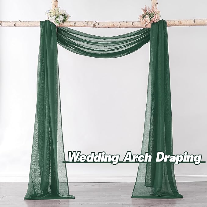 DONREN 144 Inches Long Emerald Green Window Scarf for Party - Luxury Soft Semi Sheer Scarf Valance for Wedding (1 Panel,Dark Green)
