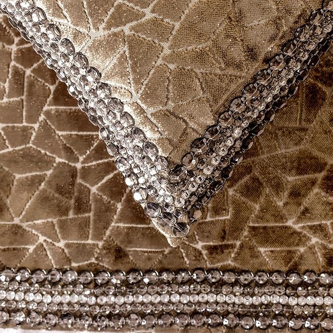 The HomeCentric King/Queen/Twin Brown Decorative Bed Runner Full 68"x18" Bed Runner Without Pillow Cover, Border, Crystal, Cut Velvet, Mosiac Pattern Bed Scarf on Velvet Fabric - Velvet Fusion