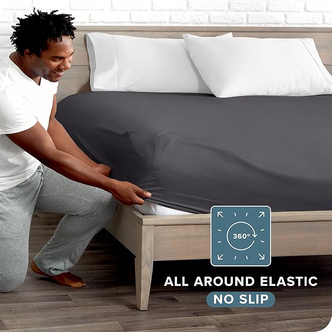 Bare Home Fitted Bottom Sheet Short Queen Size - Premium 1800 Microfiber - Ultra-Soft Hotel Luxury - Deep Pocket - Durable and Long Lasting - Fitted Sheet (Short Queen, Forged Iron Grey)