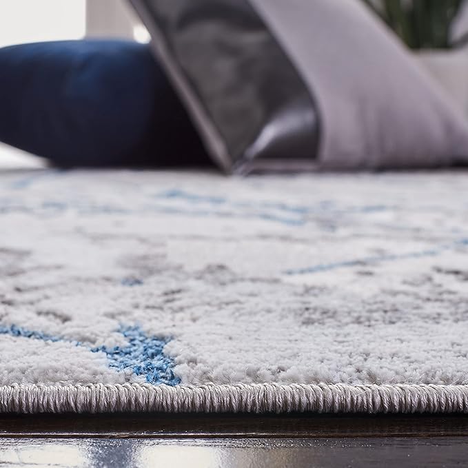 SAFAVIEH Amelia Collection Area Rug - 6'7" Square, Grey & Blue, Modern Abstract Design, Non-Shedding & Easy Care, Ideal for High Traffic Areas in Living Room, Bedroom (ALA293F)