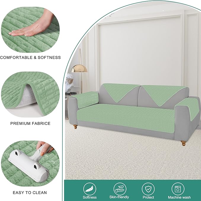 Foxdecor Couch Arm Cover Sofa Armrest Cover Armchair Covers, Anti-Slip Couch Arm Protectors Sofa Arm Covers Pack of 2pcs, (Sage Green 24x28 Inch)
