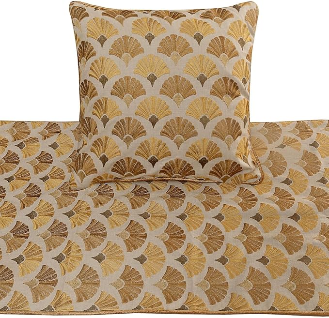 The HomeCentric King Queen Twin Beige & Yellow Gold Handmade Twin 53"x18" Bed Runner with 2 Pillow Cover, Floral Embroidery Bed Scarf on Cotton Embroidery Fabric - Autumn Bloom