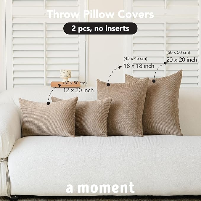 a moment Pack of 2 Decorative Chenille Throw Pillow Covers with Twill Cushion Covers for Sofa Living Room Couch Bed 12x20 Inch Dark Brown