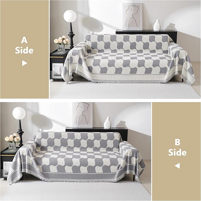 MEETSKY Couch Cover for Dogs Grey Couch Covers for 3 Cushion Couch Sofa Simple Modern Sofa Covers for L Shaped Chenille Couch Cushion Covers for Dogs Kids Easy Install, 91" X134"