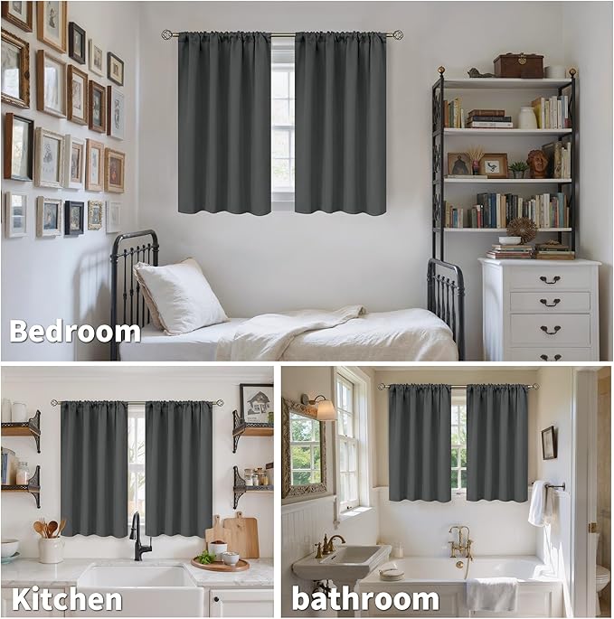 BGment Short Blackout Curtains 40 Inch Length for Kitchen Window - Small Drapes with Rod Pocket Privacy Darkening for Rv Bathroom Cafe Over Sink, 2 Panels, 34 X 40 Inch