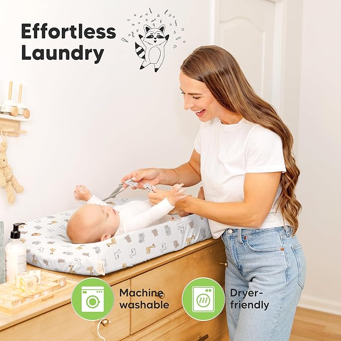 2-Pack Organic Changing Pad Covers for Girl, Boy, Neutral - 100% Cotton Changing Table Pad Cover, Soft Baby Nursery Diaper Changing Pad Sheets,Contour Changing Pads Liners,Change Pad Cover (KeaSafari)