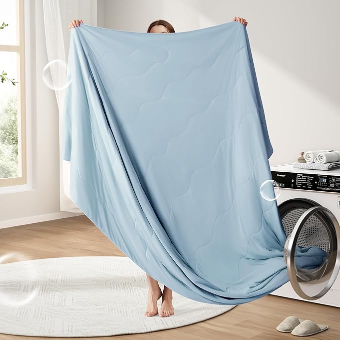 EASELAND Cooling Comforter Queen, Cold Touch Fabric Absorbs Body Heat, Double-Sided Cool Design Soft Fluffy Cooling Blanket for Night Sweats Hot Sleeper (Blue, Queen(90"x90"))