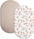 Bassinet Sheet for Baby Boy and Girl 2 Pack, Fitted Sheets for Rectangle, Oval, Hourglass Bassinet Mattress, Muslin Moses Basket Sheets with Neutral Style (Butterfly & Beige)