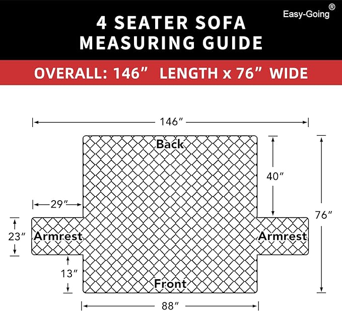 Easy-Going 4 Seater Sofa Slipcover Reversible Sofa Cover Water Resistant Couch Cover with Foam Sticks Elastic Straps Furniture Protector for Pets Children Dog Cat (XX-Large, Gray/Gray)