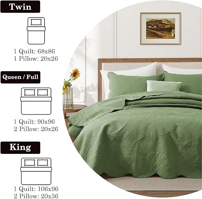 IR Imperial Rooms 10 Pack Twin Quilt Bedding Set (68" x 86") - Bulk Wholesale for Hotels, Guest Bedroom & Airbnbs - Lightweight Microfiber Reversible Floral Embossed Quilts Bedspreads (Olive Green)