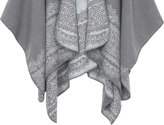 Women's Vintage Pattern Open Front Poncho Cape Shawl Winter Shawl Wraps