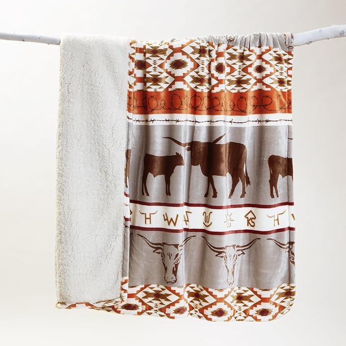CARSTENS, INC. Ultra Premium Super Soft Plush Sherpa Fleece Oversized Throw Blanket 54" x 68", Longhorn