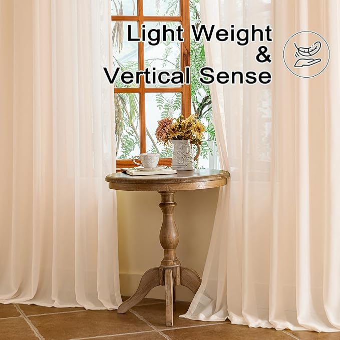 Soft Pink Pinch Pleat Sheer Curtains 120 Inch Length for Living Room Bedroom 10ft Curtains Light Filtering Farmhouse Floor to Ceiling Pleated Drapes with Hooks, Soft Pink, 42"W x 120"L, 2 Panels