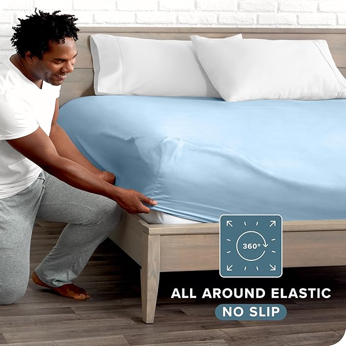 Bare Home Fitted Bottom Sheet California King Size - Premium 1800 Microfiber - Ultra-Soft Hotel Luxury - Deep Pocket - Durable and Long Lasting (California King, Light Blue)