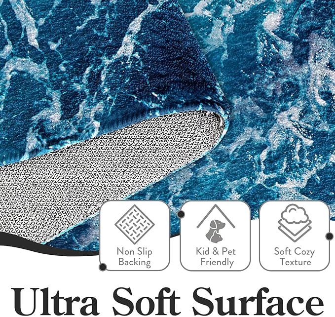 9CH Ocean Beach Area Rug 6'x9', Blue Sea Waves Polyester Area Rug Non-Slip Carpet Mat for Living Dining Dorm Room Bedroom Home Decorative
