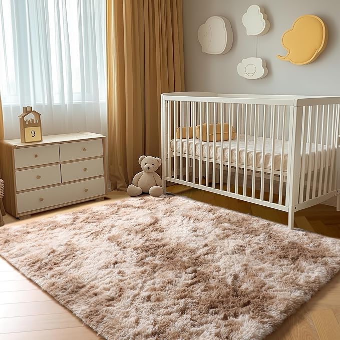 ONASAR Area Rugs for Bedroom Living Room, Washable Fluffy Tie-Dye Beige 4x6 Indoor Bedside Floor Throw Rug, Soft Plush Shaggy Carpet for Nursery Kids Girls Boys Teen Dorm Home Office Decor Aesthetic