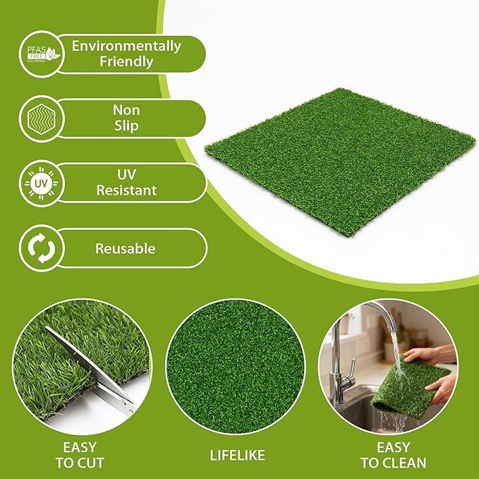 Artificial Turf Tiles 12X12 in,0.6 in Thick,Fake Grass Patch Indoor Outdoor Garden Lawn Patio,Synthetic Turf Mat,Realistic Grass Rug for Dogs Pets Lawn Landscape Squares,Green (12 Packs)