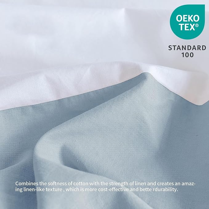 BISELINA French Linen Bed Skirt with Pleated Corner 22-Inch Tailored Drop Natural Flax Cotton Blend Basic Dust Ruffle Soft Cozy Farmhouse Bedding (22" King, Basic Dusty Blue)